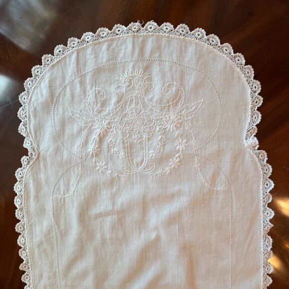 VintageTable Runner White Floral Embroidery Linen Whitework 41.5 x 17.75" - Picture 4 of 11